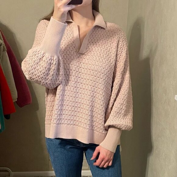 Mr Mittens Pointelle Knit Polo Sweater in Cameo Pink - Picture 8 of 8